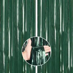 Retro Green Foil Fringe Curtain,2 pcs 3.3x6.6 ft Dark Green Streamers, Fringe Backdrop, Tinsel Backdrop, Tinsel Curtain, Door Shimmer, Birthday Party Streamers, Christmas Decorations