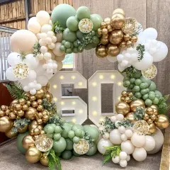 Sage Balloon Garland Arch Kit,134 pcs Sage Green Sand White Metallic Gold Matte White Confetti Latex Balloons