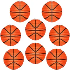8 Pcs Basketball Paper Lanterns 8 Inch Basketball Shaped Sport Paper Lanterns Basketball Hanging Lanterns for Boys and Girls Basketball Theme Birthday Party Decorations