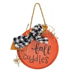 Rustic Fall Hanging Sign with Burlap Bow and Felt Leaves Autumn Round Door Decor 3 Asstd.