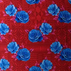 1 Yard Polynesian Rose Geometric Peachskin Fabric with Floral Border Print 44/45 Inches Width Red