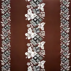 1 Yard Hibiscus Tropical Leaf Tapa Border Print Polyester Fabric for Dresses and Apparel, 45 Inch Width Brown
