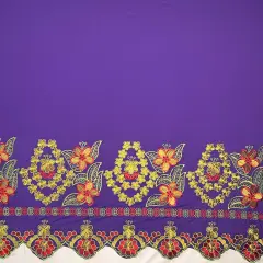 1 Yard Floral Embroidered Border Polyester Fabric 56 Inch Width Purple