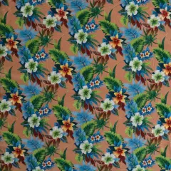 1 Yard Tropical Garden Cotton Peachskin Fabric Featuring Exotic Floral Cluster Print 44/45 Inch Width