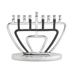 Impressive Polished Silver & Dark Grey Menorah By Kinor Decor