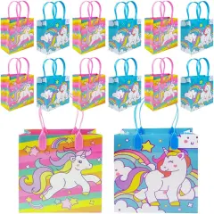 Tiny Mills Unicorn Party Favor Bags Treat Bags with Handles, Unicorn Rainbow Pink Blue Candy Bags Goodie Bags for Birthday Party, Party Supply Decoration, 12 Pack