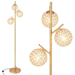 Golden 3-Globe Tree Floor Lamp with Foot Switch and Sturdy Metal Stand