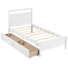 Wooden Twin Bed Frame with Storage Drawers Chic Headboard and Footboard White