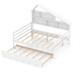 House-Shaped Full Size Daybed with Twin Size Trundle-White