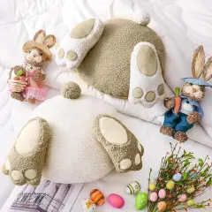 2 Pcs Happy Easter Pillow Rabbit Butt Shaped Throw Pillow Wool Bunny Decorative Pillow Cute Pillow for Couch Sofa Bed Decoration