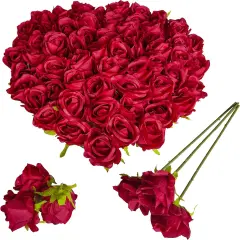 54 Pcs Fake Rose Dark Red Flower Heads for Bouquet