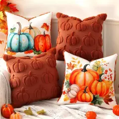 2 Packs Double Sided Throw Fall Pillow Covers - 18x18 (Pumpkins)