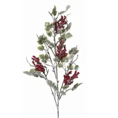 36" Frosted Red Berry and Grape Leaf Spray &ndash; Artificial Christmas Winter Greenery Stem -MTX57308