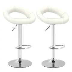 Costway Set of 2 Bar Stools Adjustable PU Leather Barstools Swivel Pub Chairs White/Black