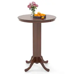 Costway 30 Inch Wood Pub Round Dining Table with Pedestal Base Kitchen Diner Table