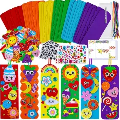36 Sets Summer Cute Crafts Kits DIY Colorful Whimsical Bookmarks Decorations Art Sets Fruits Sweet Treats Animals Sun Rainbow Foam Stickers