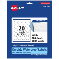 Avery Durable Waterproof Round Labels with Sure Feed, 1-2/3" diameter