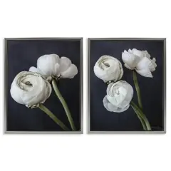 Stupell Industries Simple Black & White Peony 2 pc Framed Floater Canvas Wall Art Set Design by Jennifer Rigsby