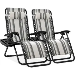 Best Choice Products Set of 2 Zero Gravity Lounge Chair Recliners for Patio, Pool w/ Cup Holder Tray Gray Stripes