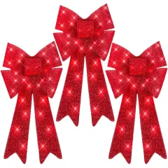 Best Choice Products Set of 3 Pre-Lit Christmas Bows, Indoor/Outdoor LED Holiday D&eacute;cor w/ 8 Light Functions Red