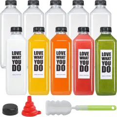 10pcs 33oz Plastic Bottles with Caps, Juice Container with Lids