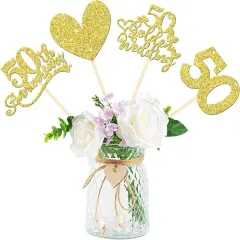 12 PCS 50th Anniversary Centerpiece Sticks Double Sided Gold Glitter