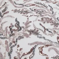 1 Yard Embroidered Lace Fabric Beaded & Sequined with Rich Design, 50/52&Prime; Wide Grey / Rose