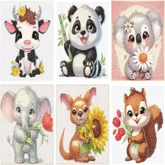 6 Packs 5D Cute Animals Cartoon Diamond Art Kits