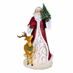 Roman 18.0 Inch Woodland Santa With Deer And Cardinal Figurine Christmas Figurine , Portable Christmas Decor Christmas Snow Woods Deer Multicolored