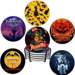 Set of 6 With Holder, Halloween Drink Coasters