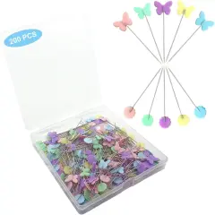 200pcs Sewing Pins Flat Head Straight Pins with Butterfly