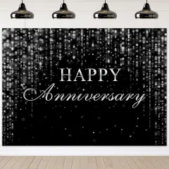 (7x5ft) Happy Anniversary Backdrop Black Silver Anniversary Background