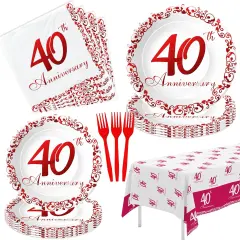 40th Anniversary Decorations Party Tableware - Ruby