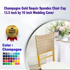 1 Piece Champagne Gold Sequin Spandex Chair Cap 13.5 inch by 10 inch Wedding Cover