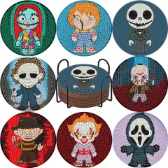 8Pcs Diamond Painting Coasters with Holder,DIY Halloween Life Coaster
