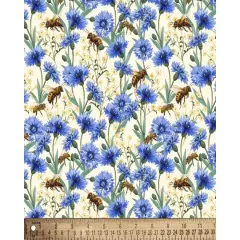 Bees Buzzing Flowers Cotton Fabric | By the Yard | Sewing and Crafting | 44 inches wide