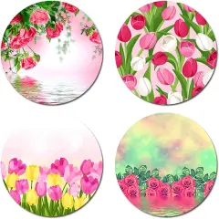 Set of 4 Delicate Flowers Round Coaster