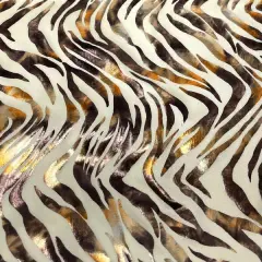 Desert Zebra Foil Printed Spandex Fabric Ivory/Shiny Foil