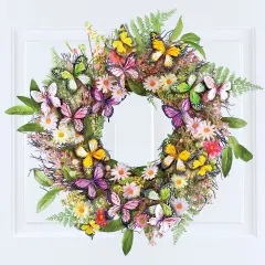 Collections Etc Artificial Butterfly Floral Garden Hanging Wreath