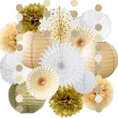 White Gold Party Decorations Tissue Pom Poms