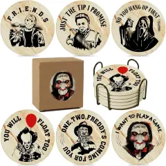 6PCS Spooky Coasts Set with Coaste Holder,Stone&Cork Coaster