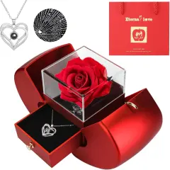 Preserved Rose with I Love You Necklace and Ring in 100 Languages