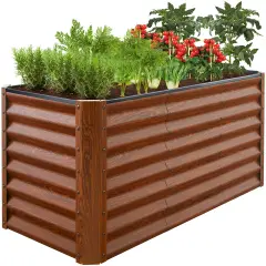 Best Choice Products 4x2x2ft Outdoor Metal Raised Garden Bed, Planter Box for Vegetables, Flowers, Herbs Wood Grain