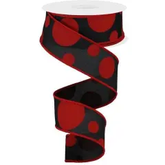 1.5" Giant Three Size Polka Dot Ribbon: Black & Red (10 Yards)