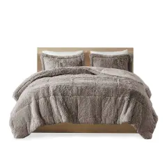 Grey Soft Sherpa Faux Fur 3-Piece Comforter Set with Pillow Shams