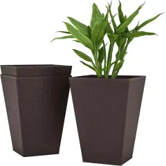 3-Piece Ceramic Indoor Planter Set with Drainage Holes Brown