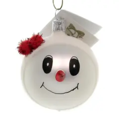 Golden Bell Collection 2.75 In Snowman With Red Pom Hat Christmas Tree Ornament , Christmas Decor Glittered Ball Ornament White
