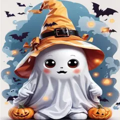 Ghost Wizard Hat Bat Pumpkin Halloween Diamond Art Kits
