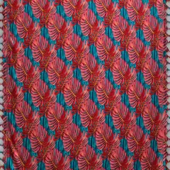 72" L x 45" W Split Leaf Rayon Sarong with Fringes Fabric Teal