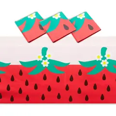 Pink Plastic Tablecloth for Strawberry Party Decorations (54 x 108 in, 3 Pack) Red